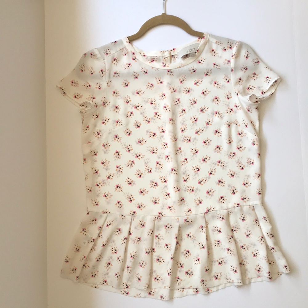 LOFT XS petite sheer weight cream peplum blouse